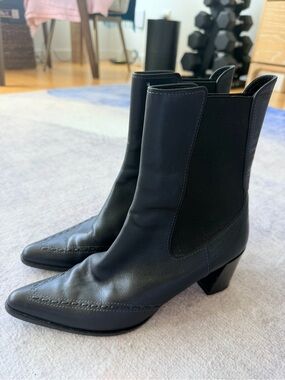 Derek Lam Black Leather Pointed-Toe Ankle Boots